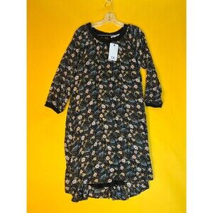 DR2 By Daniel Rainn Floral Long Sleeve Black A-Line Dress Womens M High Low NWT